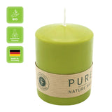 100% PURE, NATURAL WAX, Stumpenkerze, Olive, WENZEL, 90/70 mm, Brenndauer ca. 38h, 100% plastikfrei - luterne.shop