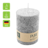100% PURE, OLIVE WAX, vegane Stumpenkerze, Anthrazit, WENZEL, 90/70 mm, Brenndauer ca. 40h - luterne.shop