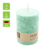 100% PURE, OLIVE WAX, vegane Stumpenkerze, Smaragd, WENZEL, 90/70 mm, Brenndauer ca. 40h - luterne.shop