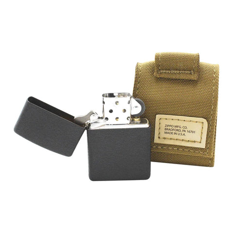 ZIPPO, Black Crackle Coyote Pouch Geschenkset, ZIPPO-Feuerzeug inkl. Feuerzeugbeutel - luterne.shop