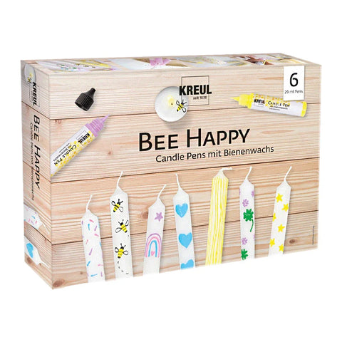 KREUL Candle Pen, 6er Set Bee Happy, Kerzenstifte mit feiner Malspitze, zum Bemalen & Verzieren von Kerzen, mit Bienenwachs - luterne.shop