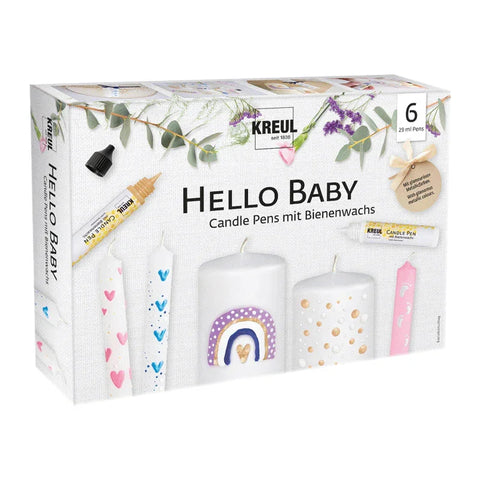 KREUL Candle Pen, 6er Set Hello Baby, Kerzenstifte mit feiner Malspitze, zum Bemalen & Verzieren von Kerzen, mit Bienenwachs - luterne.shop