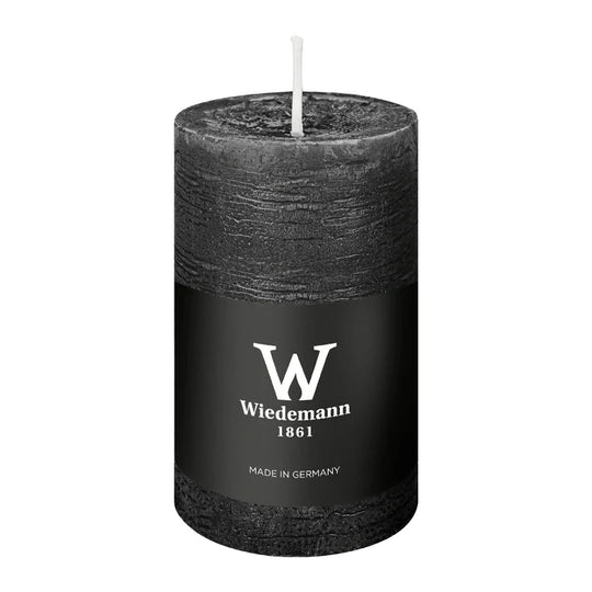 Marble Rustik Stumpenkerze Schwarz, 90/58 mm, Wiedemann, Brenndauer 30h, durchgefärbt