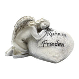 Polyresin-Engel an Herz mit Trauerspruch angeschmiegt, 15xh8cm, grau-antik, Grabschmuck, Grabdekoration - luterne.shop