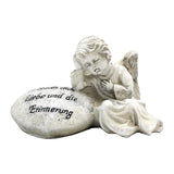 Polyresin-Engel an Herz mit Trauerspruch angeschmiegt, 15xh8cm, grau-antik, Grabschmuck, Grabdekoration - luterne.shop