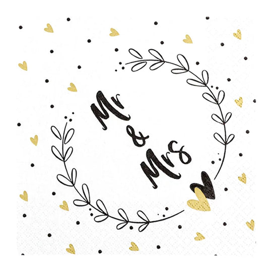 Lunchservietten „Mr&Mrs“, 33x33 cm, 3-lagig, Home Fashion®, 20 Stück
