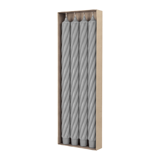 RUSTIC TWIST-Stabkerzen Silbergrau, WENZEL, 350/28 mm, Brenndauer ca. 23h, 4 Stück