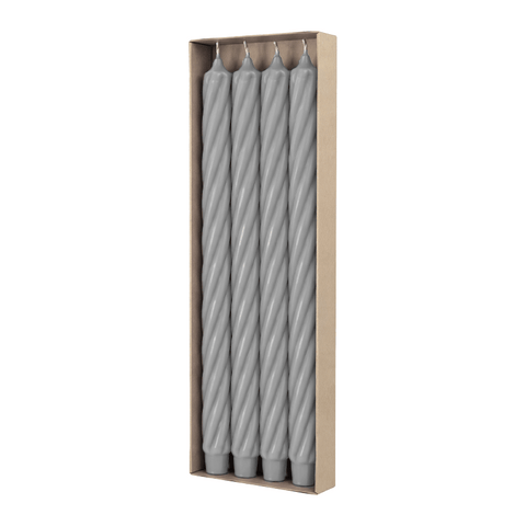 RUSTIC TWIST-Stabkerzen Silbergrau, WENZEL, 350/28 mm, Brenndauer ca. 23h, 4 Stück