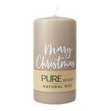 100% PURE, NATURAL WAX, Stumpenkerze „Merry Christmas“, Sand-Weiß, WENZEL, 130/70 mm, Brenndauer ca. 52h, 100% plastikfrei, 4 Stück - luterne.shop