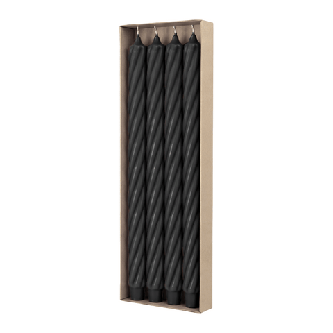 RUSTIC TWIST-Stabkerzen Schwarz, WENZEL, 350/28 mm, Brenndauer ca. 23h, 4 Stück