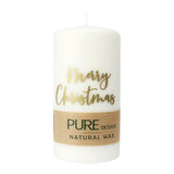 100% PURE, NATURAL WAX, Stumpenkerze "Merry Christmas“, Natural-Gold, WENZEL, 130/70 mm, Brenndauer ca. 52h, 100% plastikfrei, 4 Stück - luterne.shop