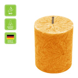 Stumpenkerze aus Stearin, Orange, 64/75 mm, 100% pflanzliches Wachs, KERZENFARM HAHN, Brenndauer ca. 19,5h - luterne.shop
