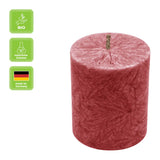 Stumpenkerze aus Stearin, Dunkelrot, 64/75 mm, 100% pflanzlicher Wachs, KERZENFARM HAHN, Brenndauer ca. 19,5h - luterne.shop