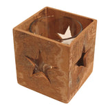 Teelichthalter aus natürlicher Zimtrinde mit Glaseinsatz, eckig, Stern, H70 x Ø60 mm, KERZENFARM HAHN - luterne.shop