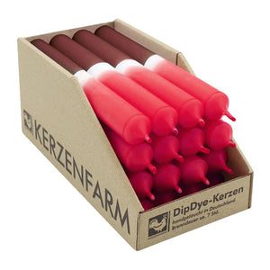 DIP DYE Stabkerzen Weihnachtsrot-Dunkelrot, 180/22 mm, KERZENFARM HAHN, Brenndauer 7h, 16 St.
