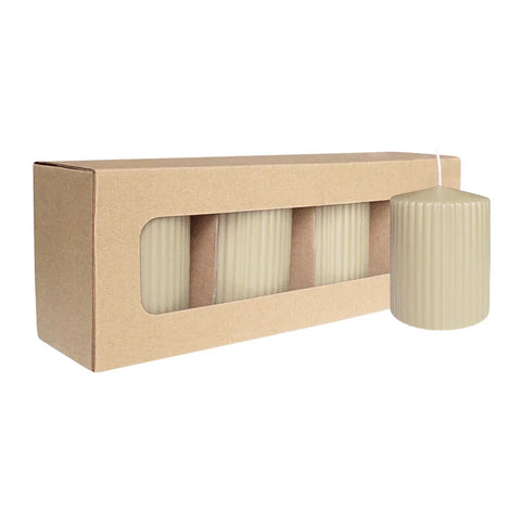 Stumpenkerze mit Rillen aus Paraffin, Sahara, WENZEL, 90/70 mm, Brenndauer ca. 44h, selbstverlöschend, 4 Stück - luterne.shop