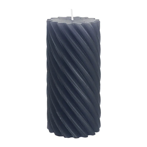 Stumpenkerze aus Paraffin, gedreht, Anthrazit, 140/70 mm, WENZEL, Brenndauer ca. 69h, Spiralkerze - luterne.shop