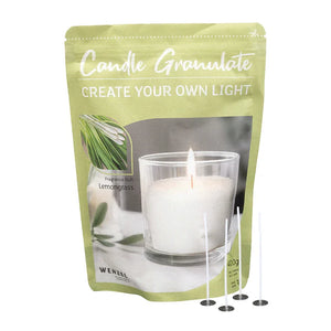 Kerzengranulat mit Duft zum Selbergießen, Lemongrass, WENZEL, inkl. 4 Dochten & Dochthaltern, 400 g