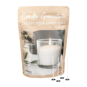 Kerzengranulat mit Duft zum Selbergießen, Bourbon Vanilla, WENZEL, inkl. 4 Dochten & Dochthaltern, 400 g