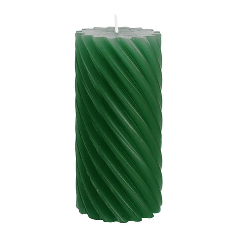 Stumpenkerze aus Paraffin, gedreht, Jägergrün, 140/70 mm, WENZEL, Brenndauer ca. 69h, Spiralkerze - luterne.shop