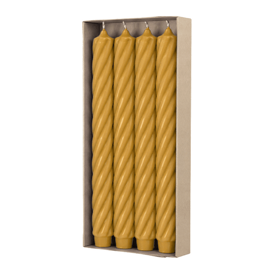 RUSTIC TWIST Stabkerzen Senf, 250/28 mm, mit Zapfenfuß, WENZEL, Brenndauer 16h, 4 St.
