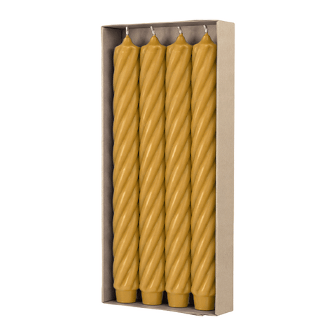 RUSTIC TWIST Stabkerzen Senf, 250/28 mm, mit Zapfenfuß, WENZEL, Brenndauer 16h, 4 St.