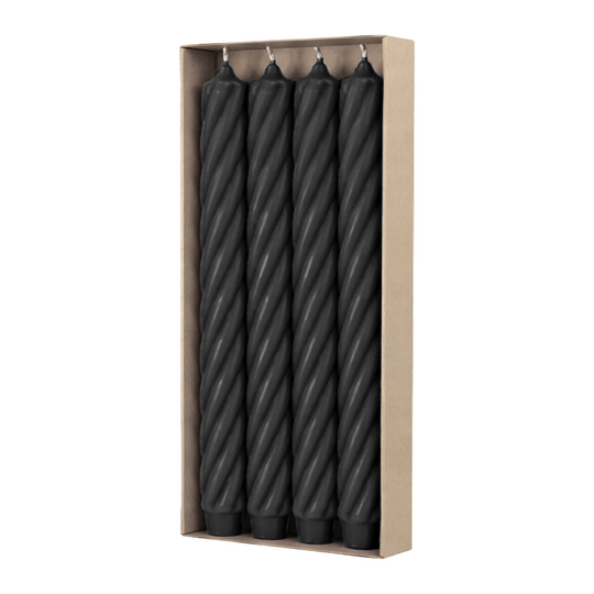 RUSTIC TWIST Stabkerzen Schwarz, 250/28 mm, mit Zapfenfuß, WENZEL, Brenndauer 16h, 4 St.