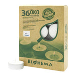 Öko-Teelichter Ø38 mm, BIOKEMA, mit Alu-Hülle, Brenndauer ca. 4h, 36 St.