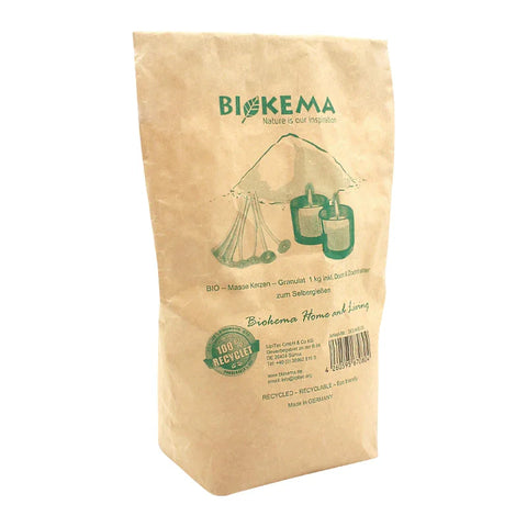 100% ÖKO-Kerzengranulat aus regionaler Bio-Masse zum Selbergießen, BIOKEMA, inkl. Docht & Dochthalter, 1 kg - luterne.shop