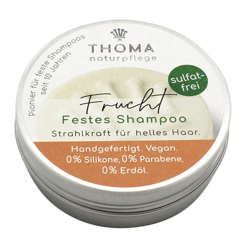 Frucht-Shampoo – vegan, THOMA Naturseifen-Manufaktur, für helles Haar, 55 g, Aludose, Haarpflege - luterne.shop