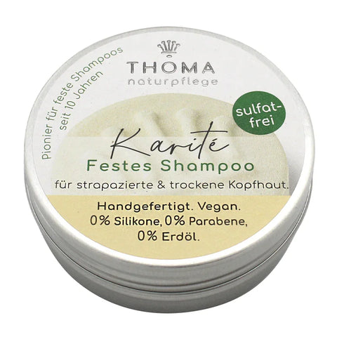Karité-Shampoo – vegan, THOMA Naturseifen-Manufaktur, für empfindliche Kopfhaut, 55 g, Aludose, Haarpflege - luterne.shop