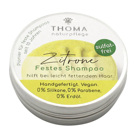 Zitronen-Shampoo – vegan, THOMA Naturseifen-Manufaktur, hilft bei leicht fettendem Haar, 55 g, Aludose, Haarpflege - luterne.shop