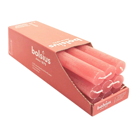 Stabkerzen Rustik, 23/270 mm, Rosa Blüte, BOLSIUS, Brenndauer ca. 13h, 9 Stück pro Verpackung - luterne.shop