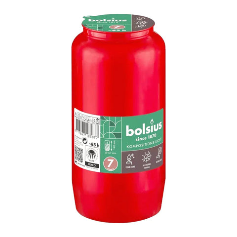 Kompositionsöllicht Nr. 7, Rot, BOLSIUS, 30% Ölgehalt, 140/67 mm, Brenndauer ca. 85h, Karton mit 24 Stück, Grabkerzen - luterne.shop