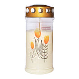 Grabkerzen mit Motiv „Tulpe“ – 3er-Set, wetterfest, mit Thermo-Doppeldeckel