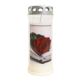 Grabkerzen mit Motiv „Rose/Buch“ – 3er-Set, wetterfest, mit Thermo-Doppeldeckel