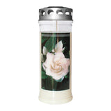 Grabkerzen mit Motiv „Gardenia“ – 3er-Set, wetterfest, mit Thermo-Doppeldeckel