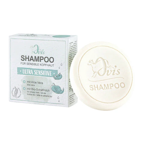 Shampoo Ultra Sensitive, Ovis Schafmilchseife, für sensible Kopfhaut, 100% Bio, mit Aloe Vera, pH-neutral, 95 g, verpackt - luterne.shop