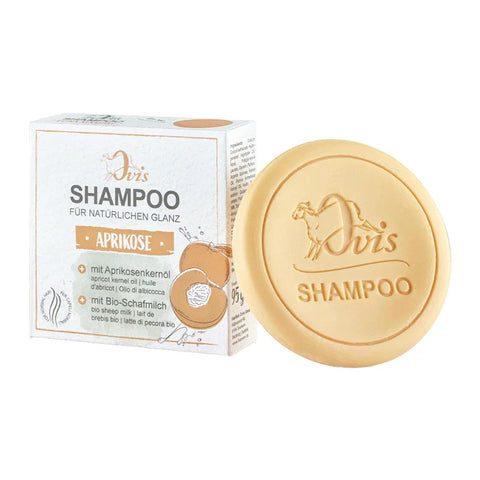 Shampoo Aprikose, Ovis Schafmilchseife, für natürlichen Glanz, 100% Bio, mit Aprikosenkernöl, pH-neutral, 95 g, verpackt - luterne.shop