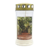 Grabkerzen mit Motiv „Baum-Allee“ – 3er-Set, wetterfest, mit Thermo-Doppeldeckel