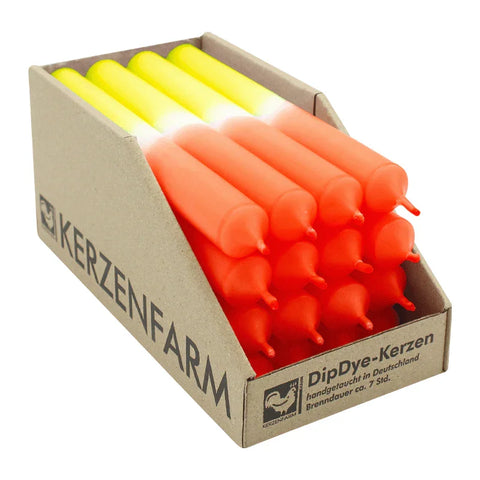 DIP DYE Stabkerzen Neongelb-Orange, 180/22 mm, KERZENFARM HAHN, 7h, 16 St.