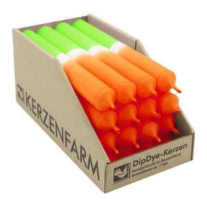 DIP DYE Stabkerzen Neonorange-Grün, 180/22 mm, KERZENFARM HAHN, Brenndauer 7h, 16 St.