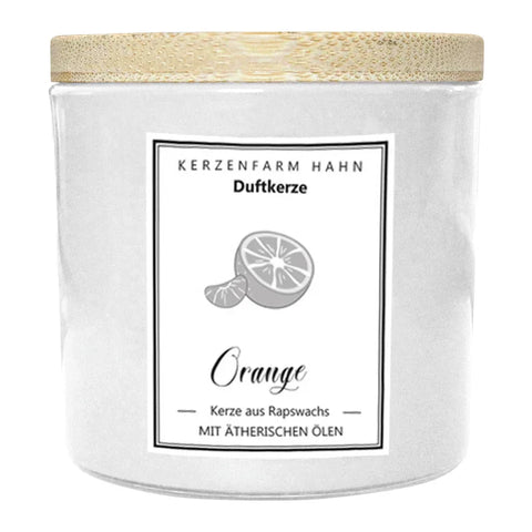 Duftkerze im Glas, Orange, 100% pflanzliches Rapswachs, KERZENFARM HAHN, mit reinen ätherischen Ölen, Brenndauer ca. 17h - luterne.shop