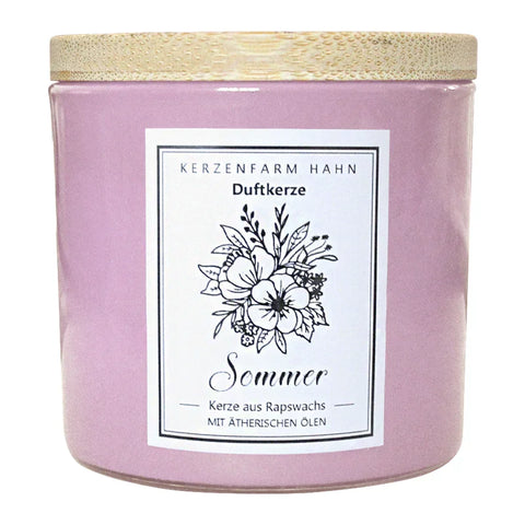 Duftkerze im Glas, Sommer, 100% pflanzliches Rapswachs, KERZENFARM HAHN, mit reinen ätherischen Ölen, Brenndauer ca. 17h - luterne.shop