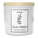 Duftkerze im Glas, Vanille-Patchouli, 100% pflanzliches Rapswachs, KERZENFARM HAHN, mit reinen ätherischen Ölen, Brenndauer ca. 17h