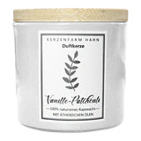 Duftkerze im Glas, Vanille-Patchouli, 100% pflanzliches Rapswachs, KERZENFARM HAHN, mit reinen ätherischen Ölen, Brenndauer ca. 17h - luterne.shop