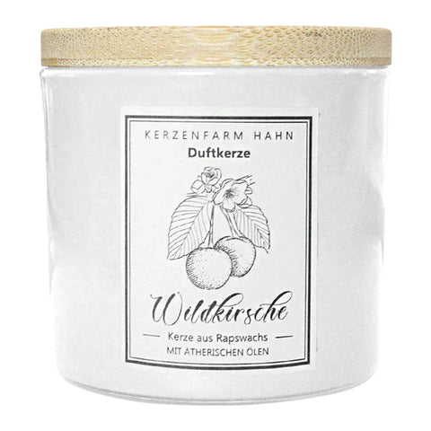 Duftkerze im Glas, Wildkirsche, 100% pflanzliches Rapswachs, KERZENFARM HAHN, mit reinen ätherischen Ölen, Brenndauer ca. 17h - luterne.shop