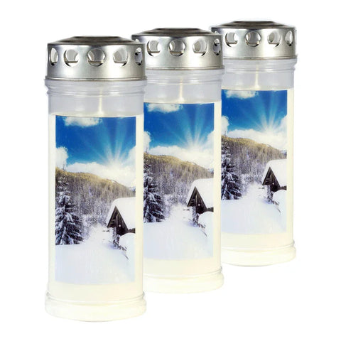 Grabkerze mit Motiv "Berg/Hütte", JEKA, 7 Tage