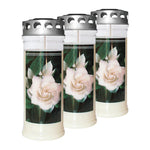 JEKA-Motivkerze "Gardenia", 100% Pflanzenöl, Brenndauer bis 7 Tage, 75/215 mm, 3 St.