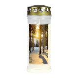 Grabkerzen mit Motiv „Winterwald“ – 3er-Set, wetterfest, mit Thermo-Doppeldeckel